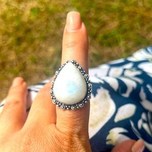 Rainbow moonstone silver ring